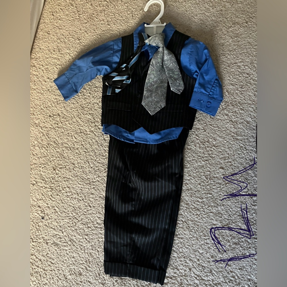 Boys Blue and Black Pinstripe Suit Set